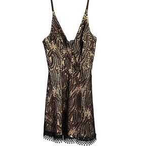 Dress The Population Black XS Nude Lace Embroidery Dress Mini Micro Rave Event